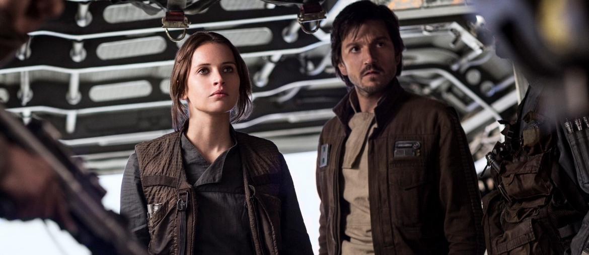 Felicity Jones and Diego Luna in <em>Rogue One: A Star Wars Story</em>