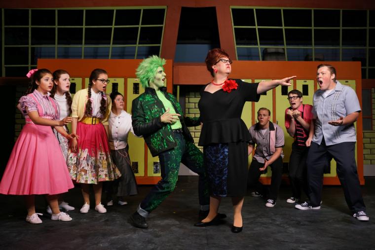 Emily Gulden, Sarah Goodall, Anna Marie Myatt, Becca Brazel, Don Denton, Shelley Walljasper, Keenan Odenkirk, Max Robnett, and J.J. Johnson in Zombie Prom