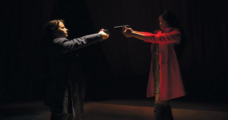 Jessica Taylor and Antoinette Holman-Nebinger in the QC Theatre Workshop's Dead Man's Cell Phone