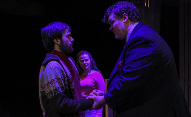Brian Leibforth, Megan Clarke, and TJ Green in St. Ambrose University's A View from the Bridge