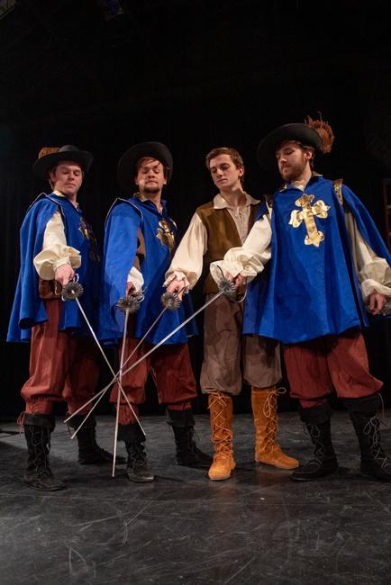 James Wheeler, Tristan Odenkirk, Peter Alfano, and Jarod Kovach in The Three Musketeers