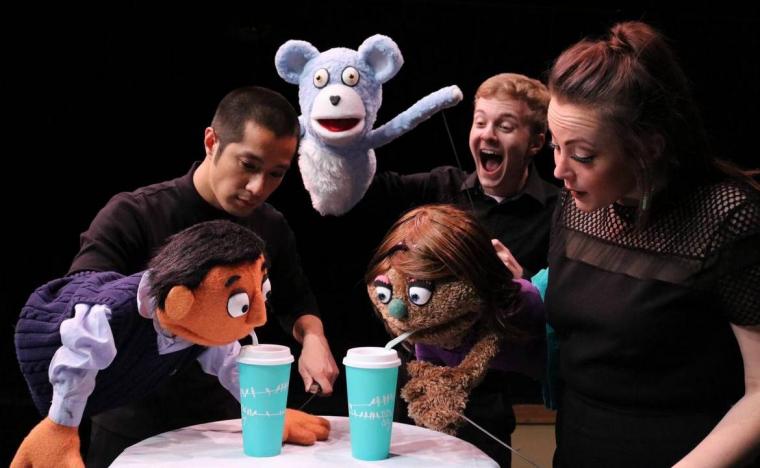 Calvin Vo, Joe Lasher, and Madison Duling in Avenue Q (photo by Jesse Mohr)