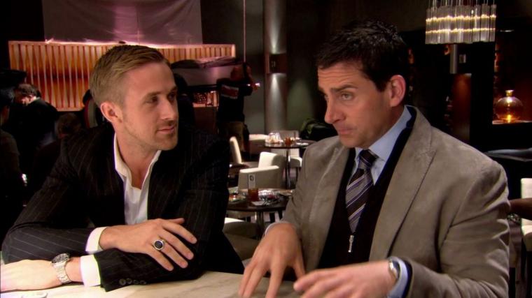 Ryan Gosling and Steve Carell in Crazy, Stupid, Love.
